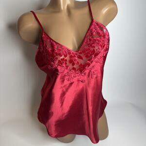 Vintage Natori Private Luxuries Red Satin Slip Dress Nightgown Top Small Nightie